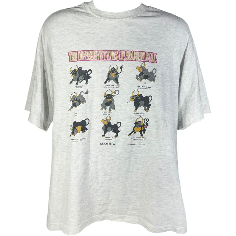 Vintage "Types Of Spanish Bull" Humor Tee 90s