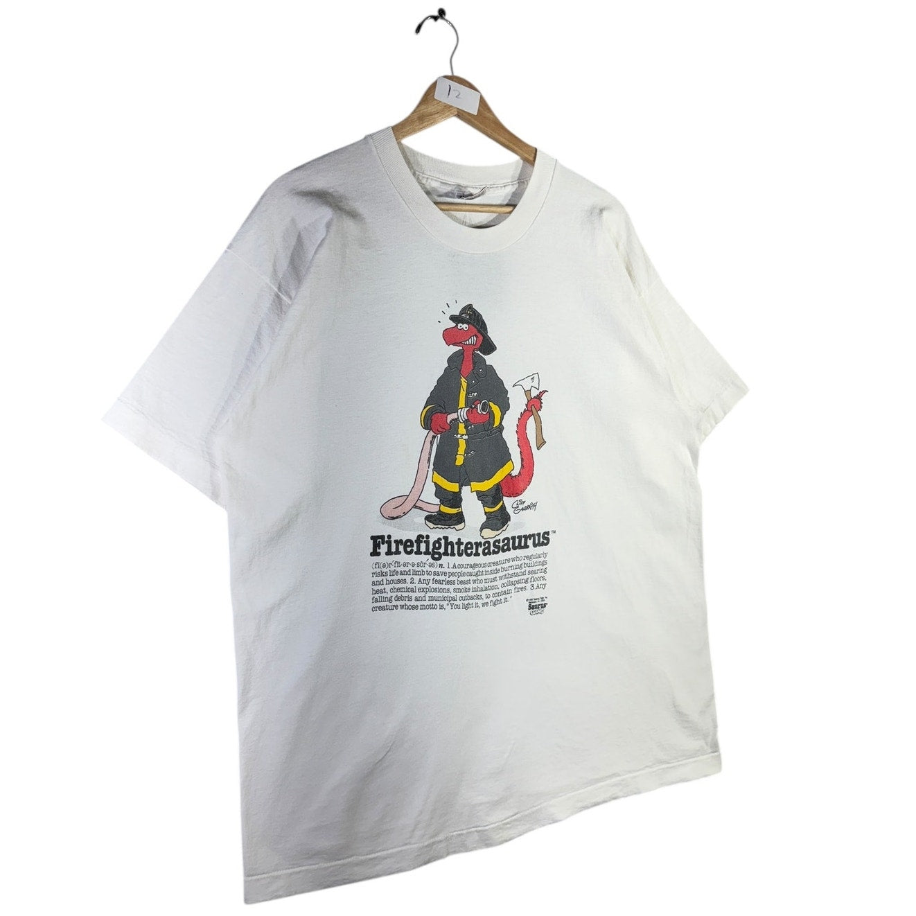 Vintage Saurus Gang "Firefighterasaurus" Cartoon  T-Shirt