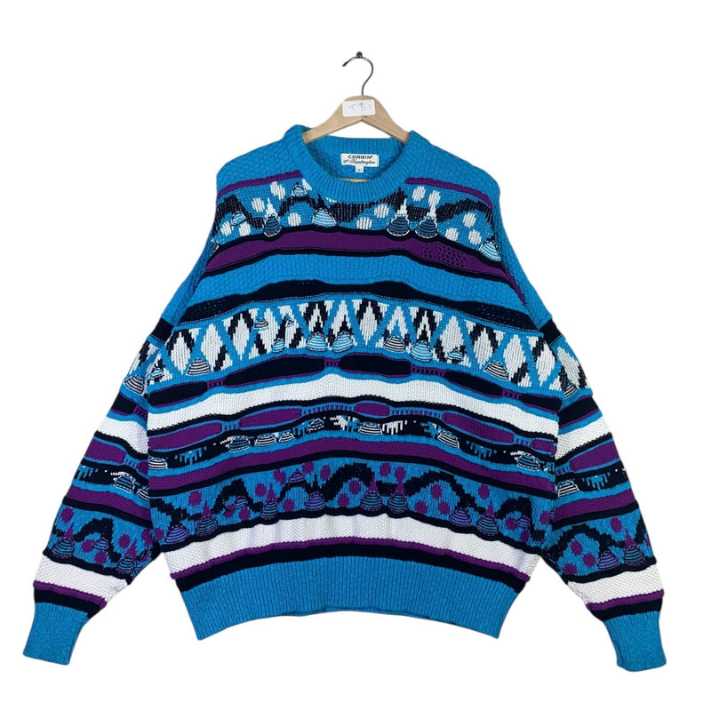 Vintage Corbin Ethnic Pattern Striped Knit Sweater