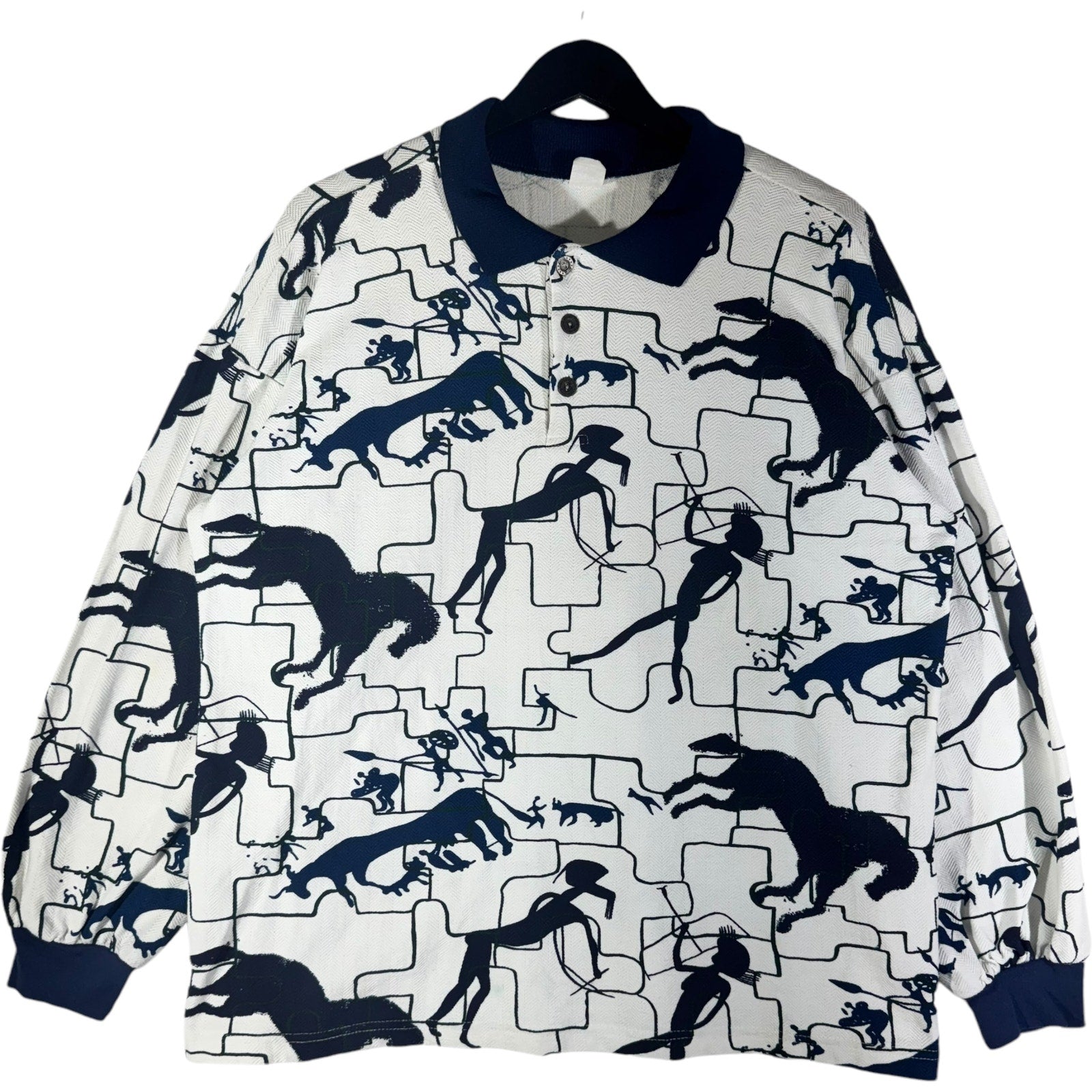 Vintage Puzzle Animals Silhouette AOP Long Sleeve Polo