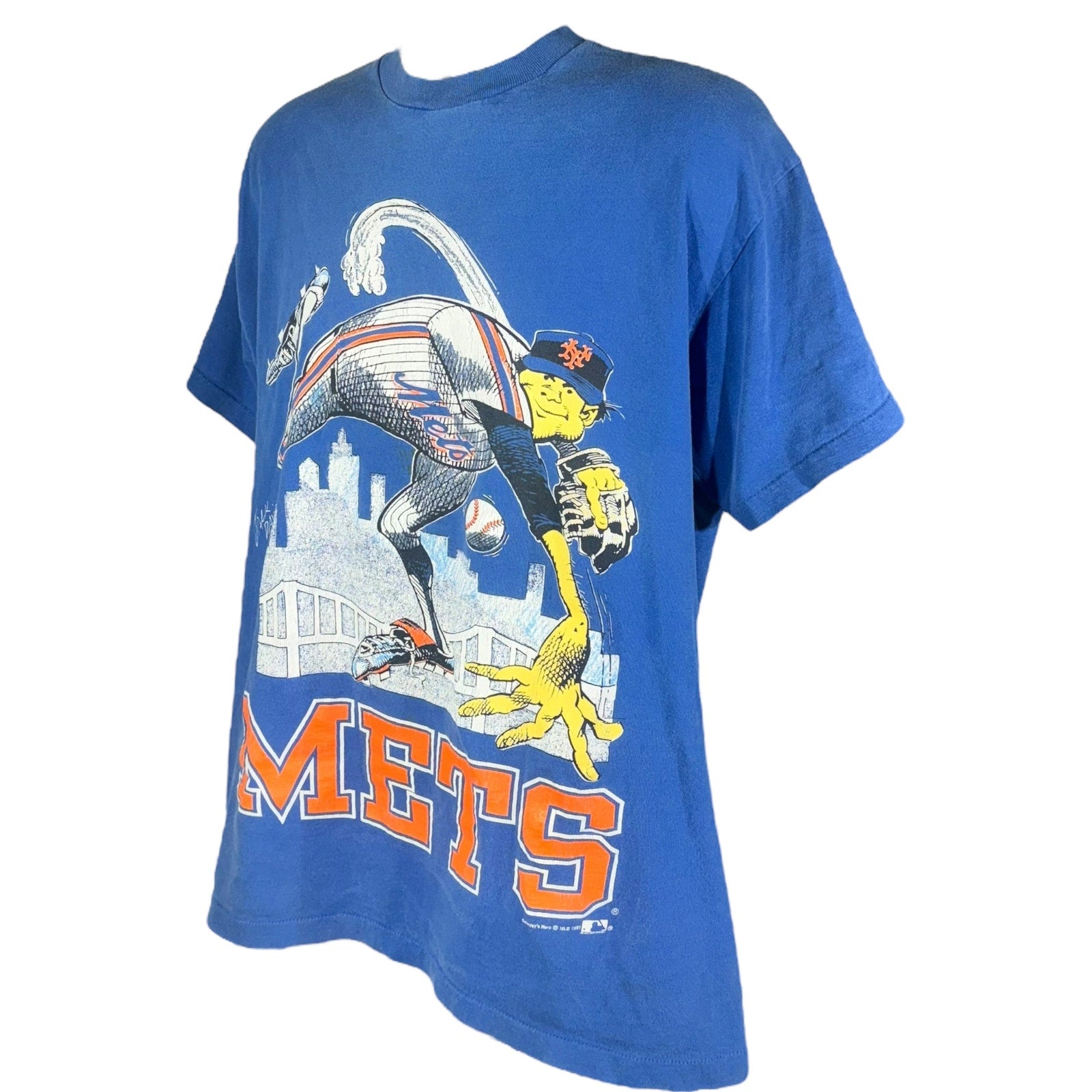 Vintage New York Mets Pitcher Caricature Tee 1991