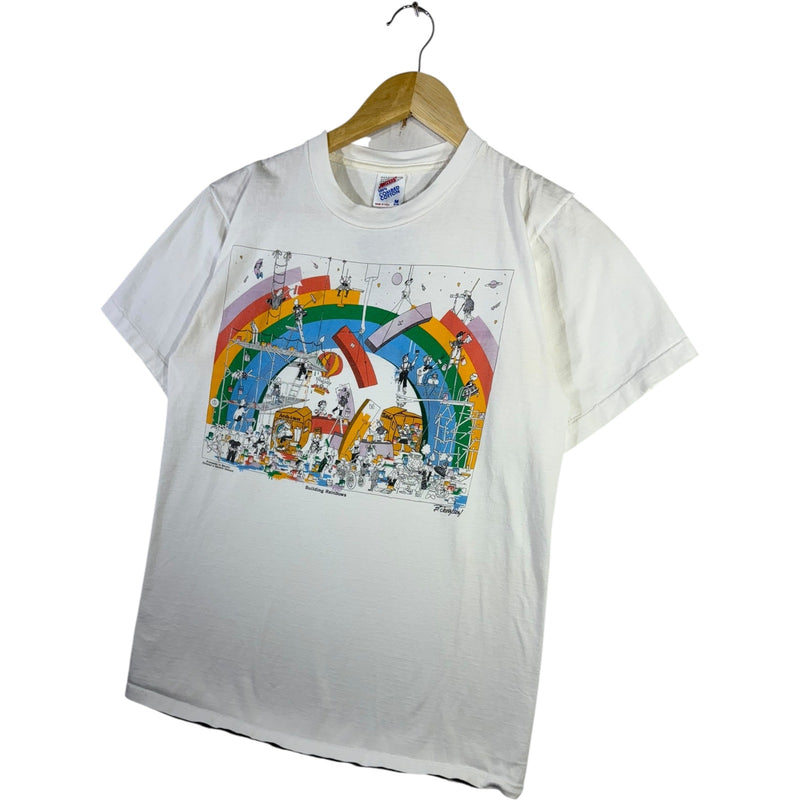 Vintage Building Rainbows Cartoon Graphic T-Shirt