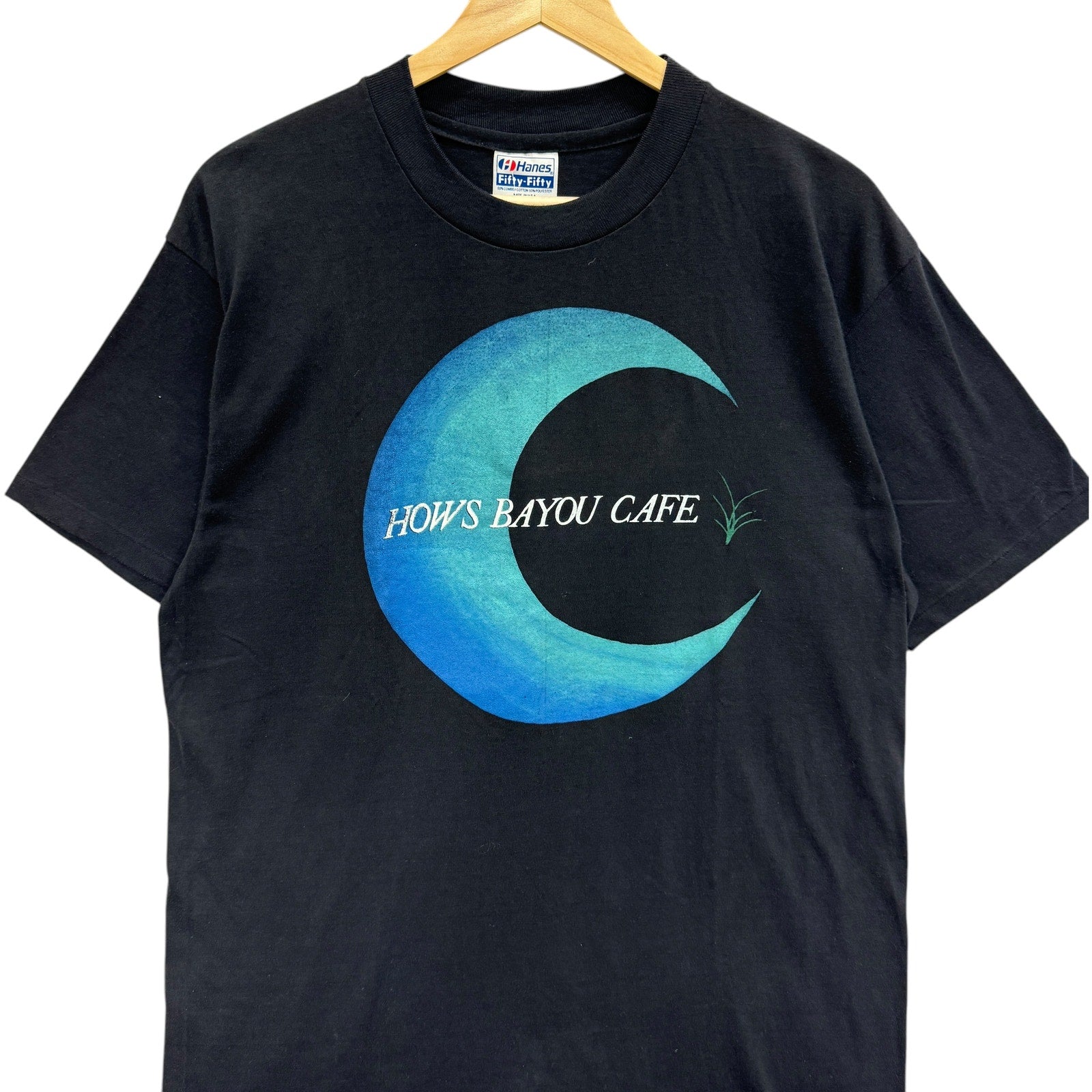 Vintage Hows Bayou Cafe Crescent Moon Tee