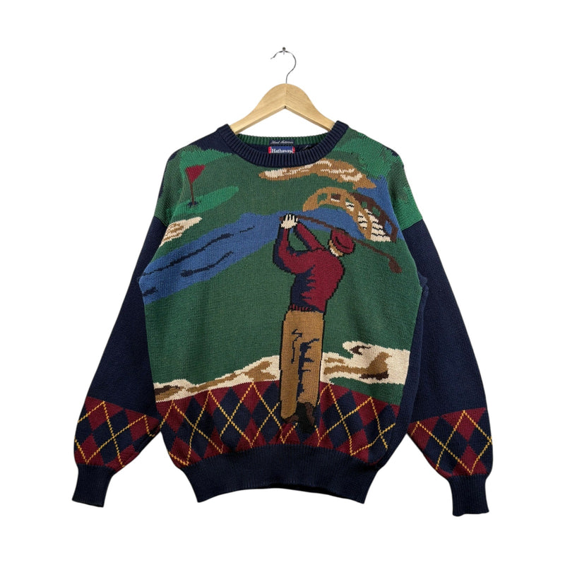 Vintage Hathaway Hand Intarsia Golf Course Pullover Knit Sweater