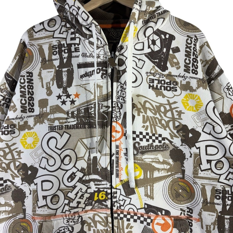 Vintage Southpole All Over Print Graffiti Full Zip Hoodie