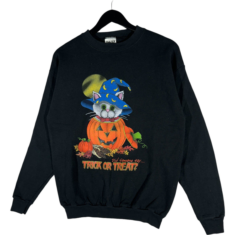 Vintage Cat In Pumpkin Halloween Crewneck