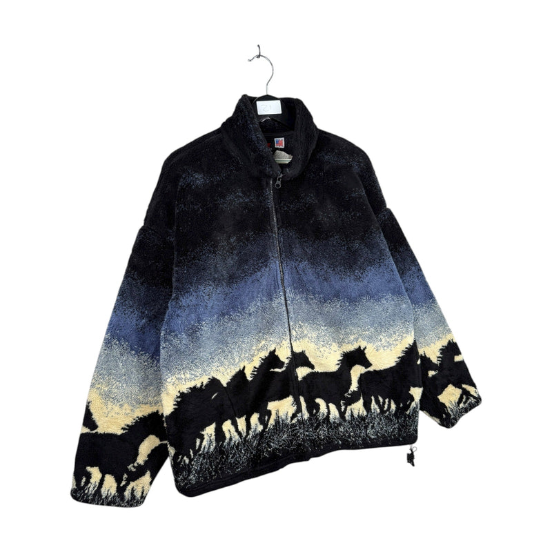 Vintage Wild Horse Sunset Sherpa Fleece Full Zip Jacket