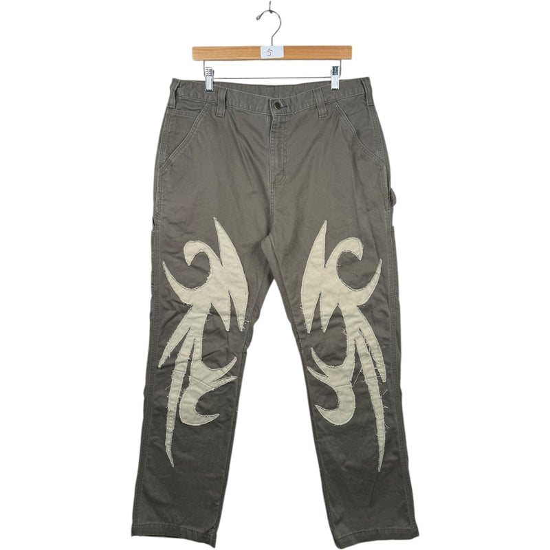 Vintage Carhartt Tribal Flame Patchwork Carpenter Pants 36