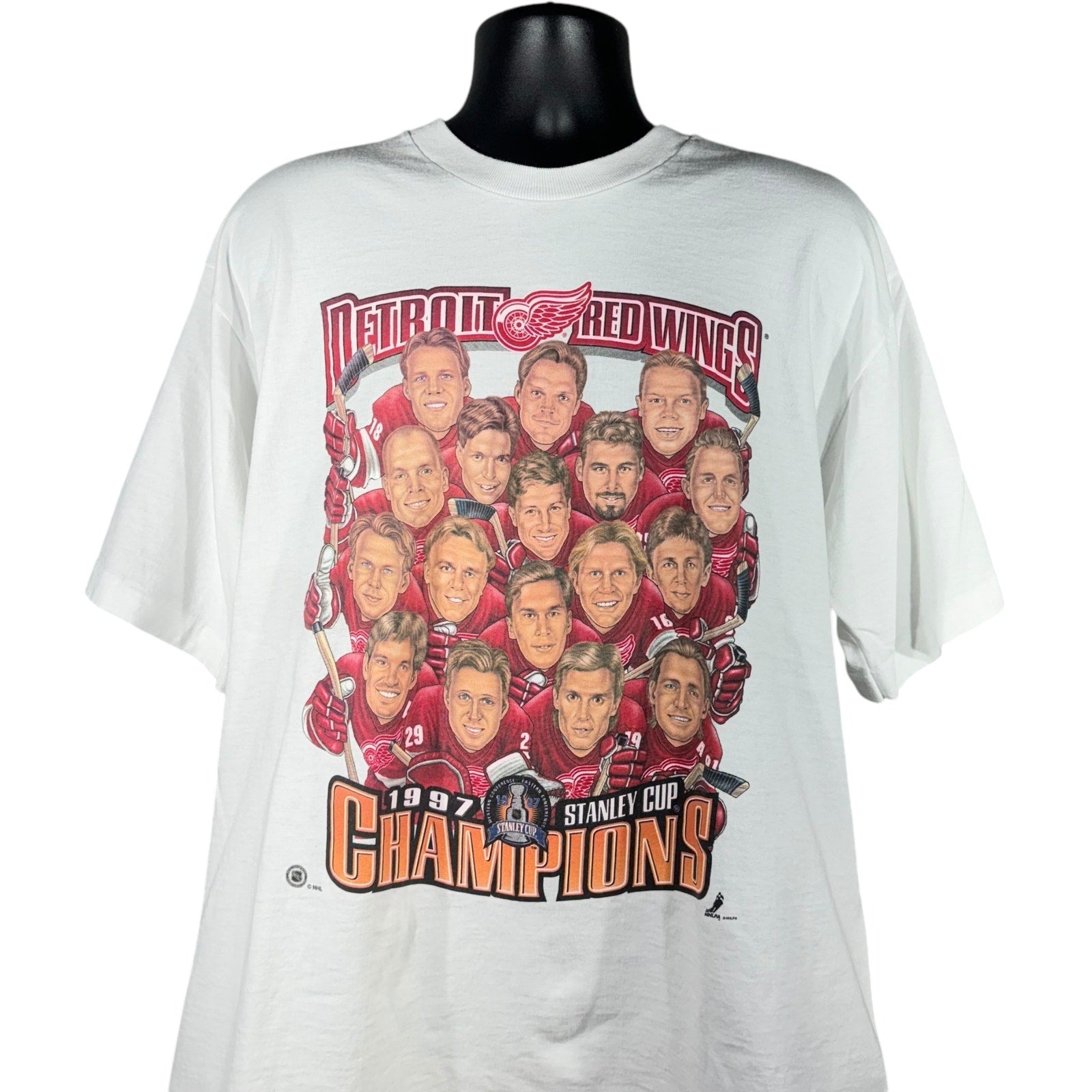 Vintage Detroit Red Wings Stanley Cup Caricature Pro Player Tee 1997