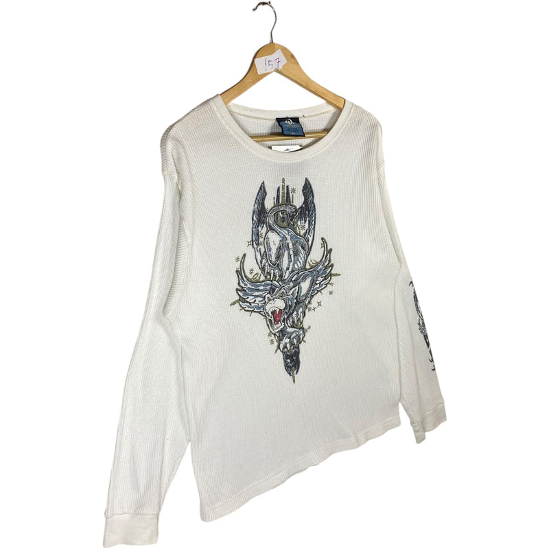 Vintage Dragon Wolf Gothic Thermal Waffle Knit Long Sleeve T-Shirt