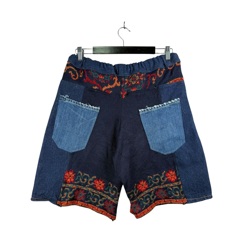 Vintage Tapestry Embroidered Patchwork Denim Shorts 34.5