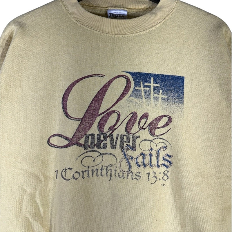Vintage Love Never Fails 1 Corinthians 13:8 Crewneck