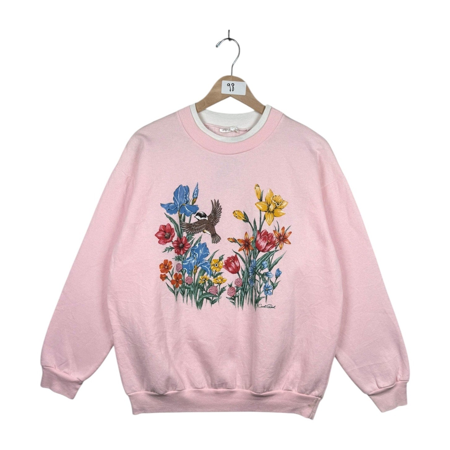 Vintage Floral Bird Graphic Print Crewneck