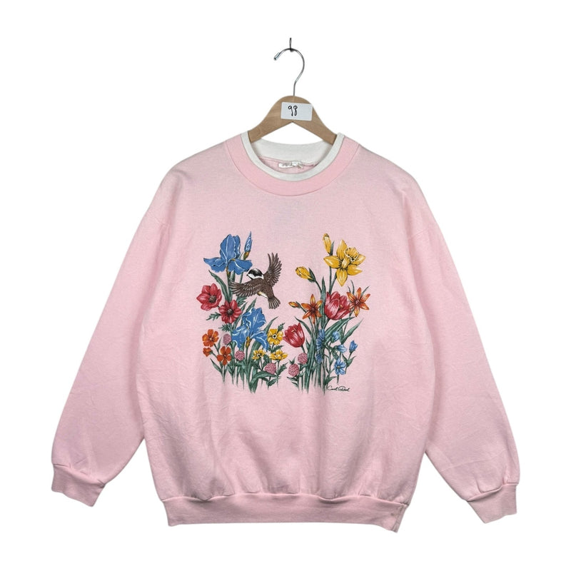 Vintage Floral Bird Graphic Print Crewneck