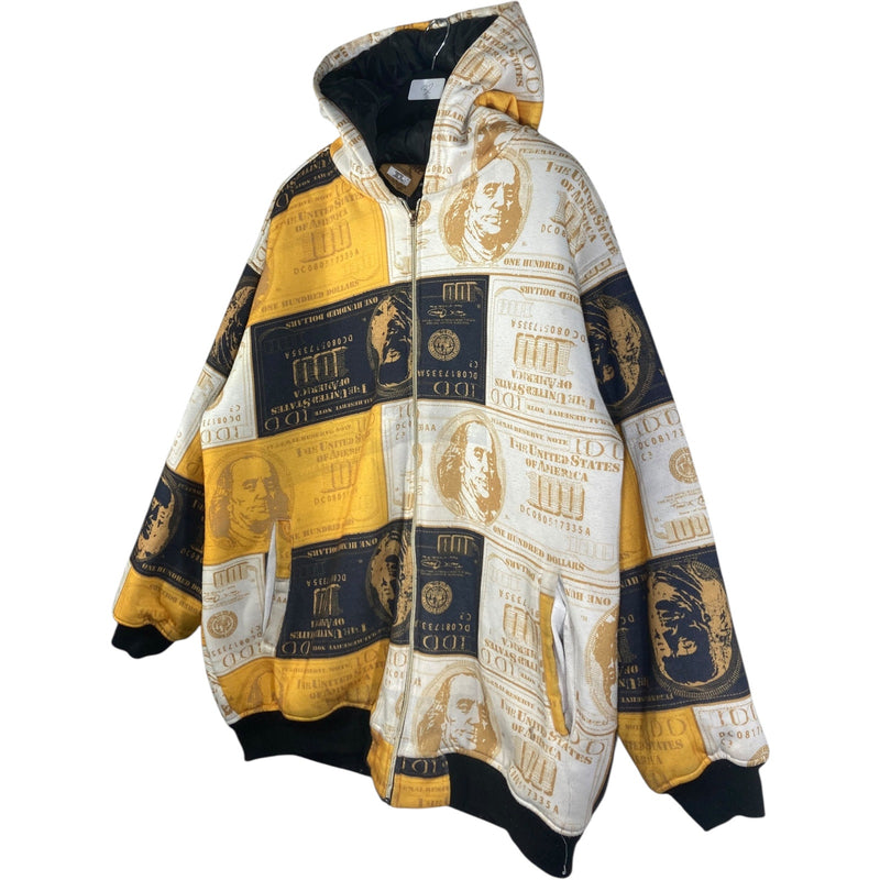 Vintage All Over Money Print $100 Bill Full Zip Hoodie