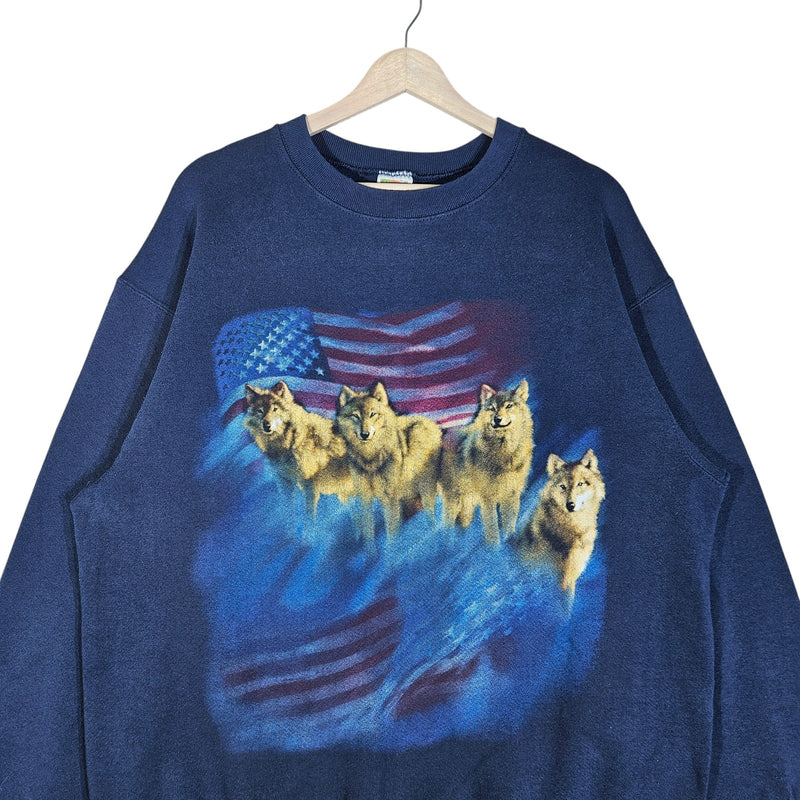 Vintage Wolf Pack USA Flag Crewneck XL