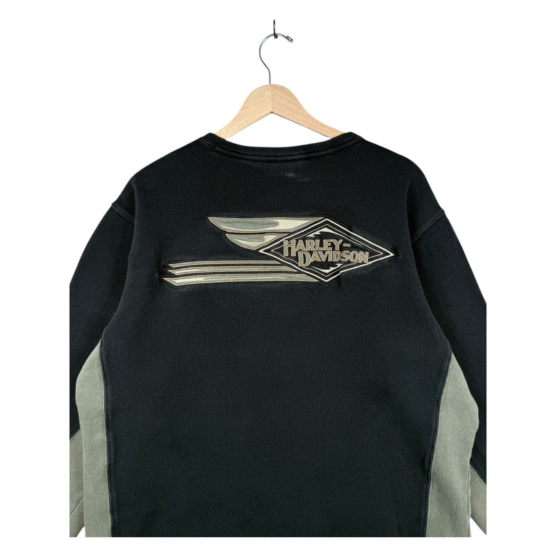 Vintage Harley Davidson Embroidered Two Tone V-Neck Sweatshirt
