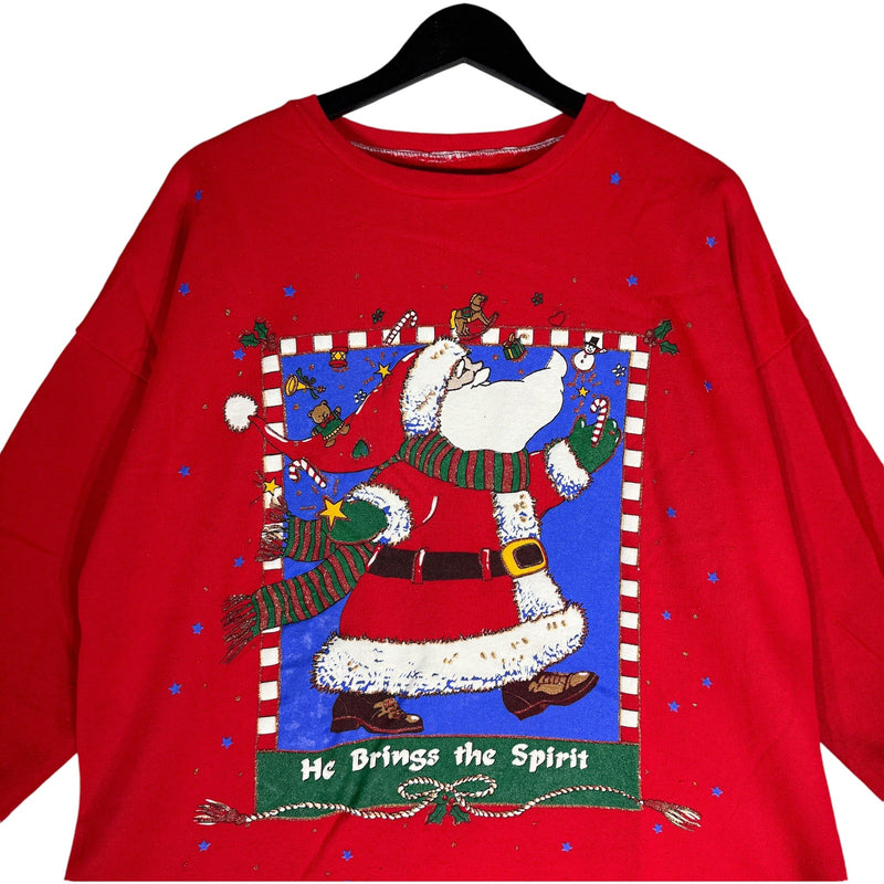 Vintage Christmas "He Brings The Spirit" Santa Crewneck