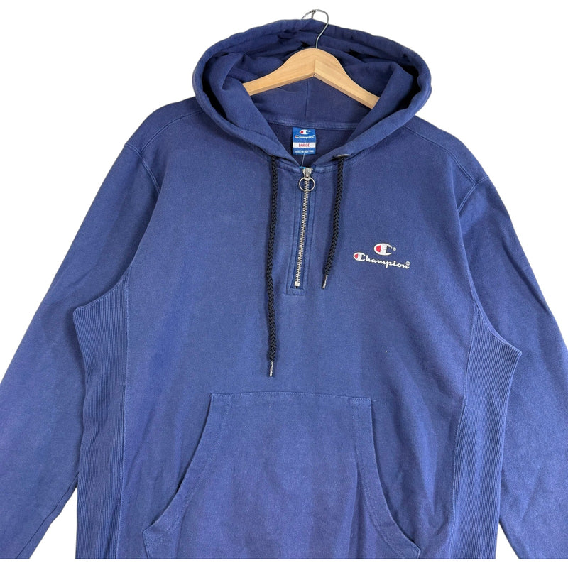Vintage Champion Mini Spellout Logo 1/4 Zip Pullover Hoodie