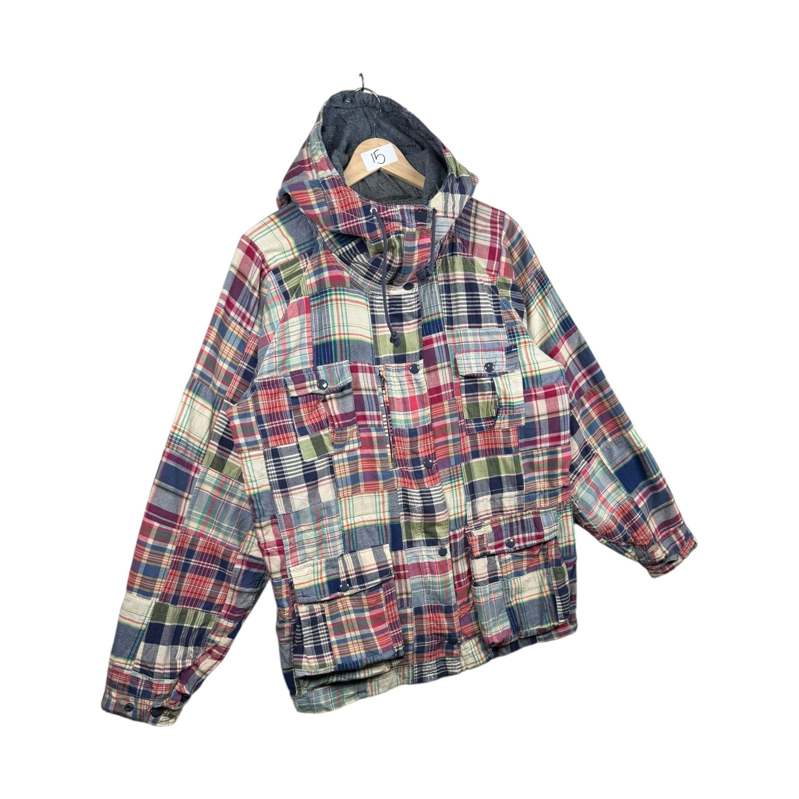 Vintage Ralph Lauren Plaid Patchwork High Neck Hoodie