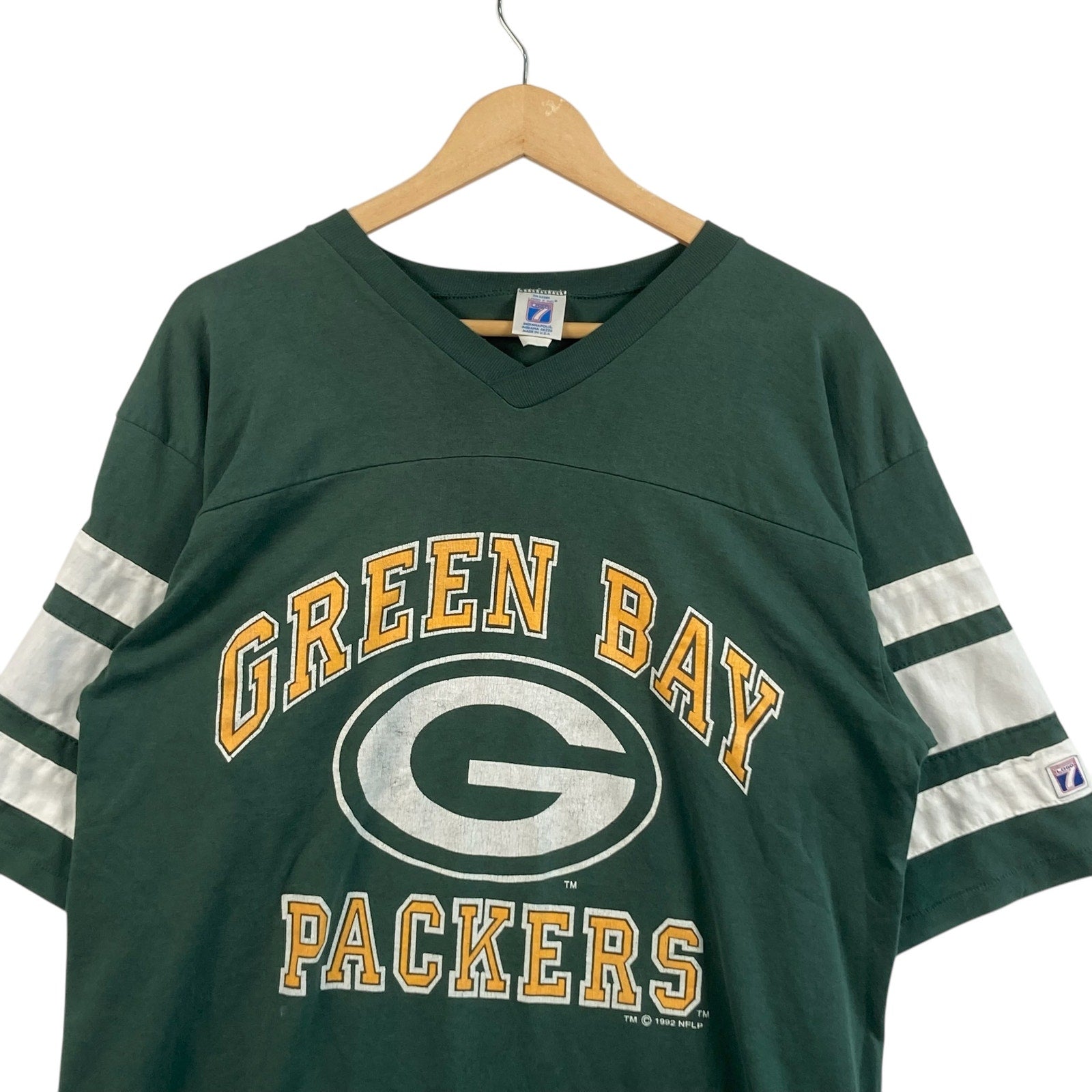 Vintage Logo 7 Green Bay Packers Spellout Football NFL Tee