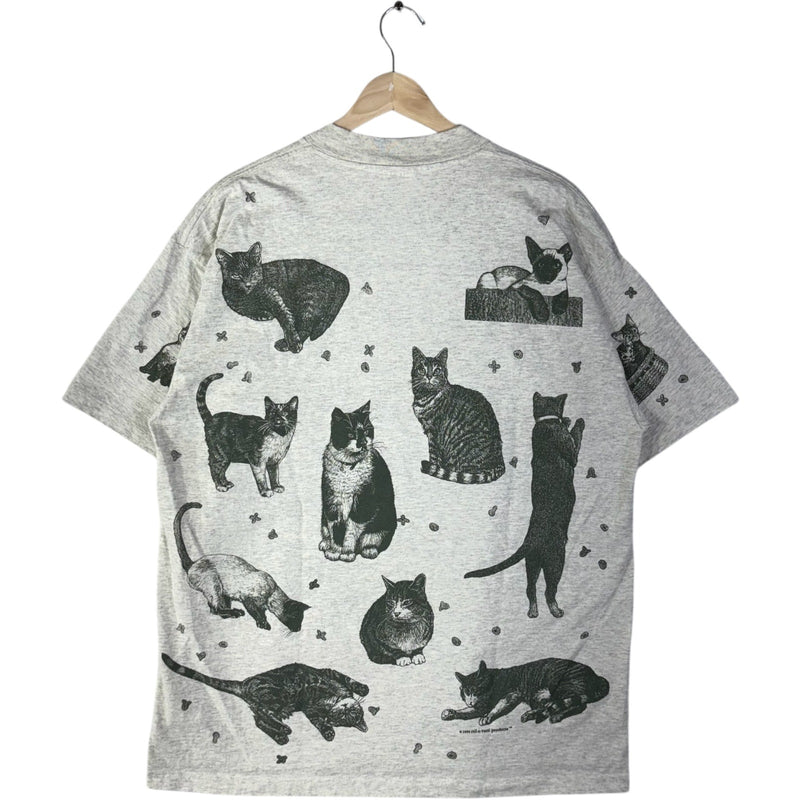 Vintage Cats Sketch Art AOP Tee 90s