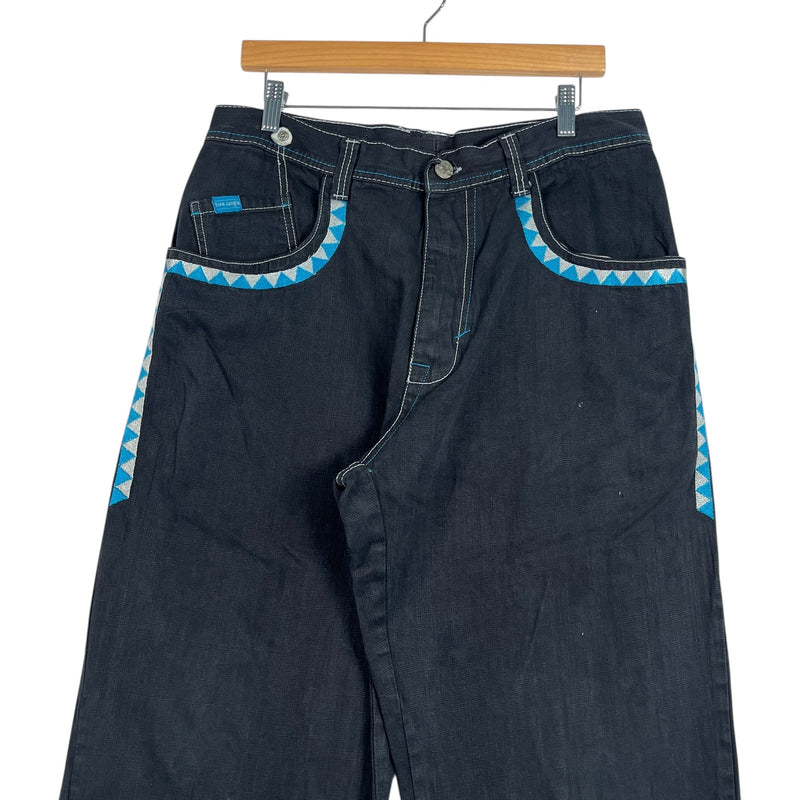 Y2K Embroidered Detail Wide Leg Denim Jeans 34x29