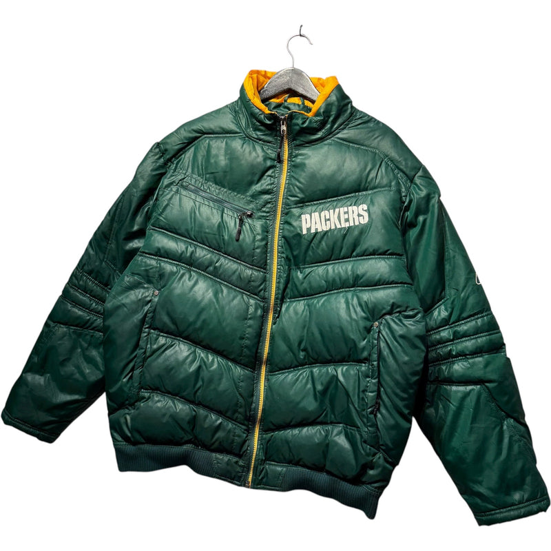 Vintage Reebok Green Bay Packers Spellout NFL Puffer Jacket
