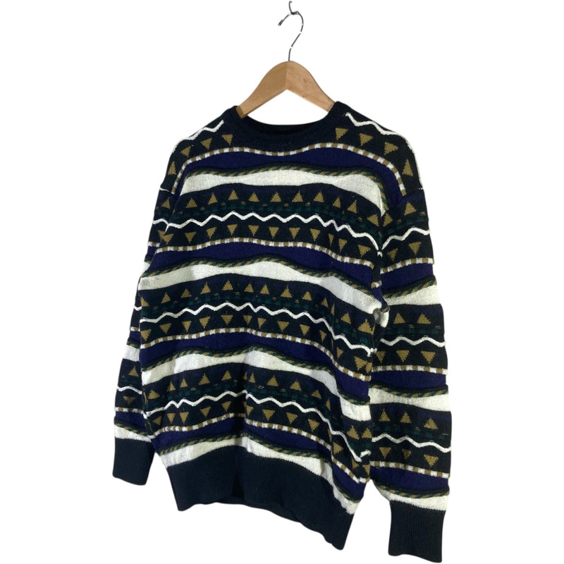 Vintage Abstract Striped 3D Knitted Sweater