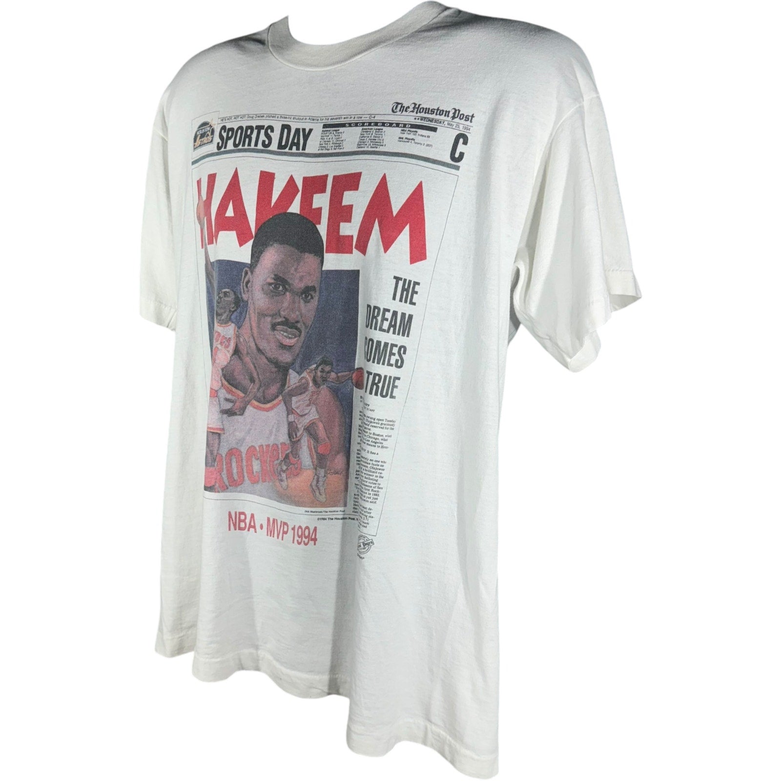 Vintage Hakeem Olajuwan "The Dream Comes True" Newspaper Tee 1994