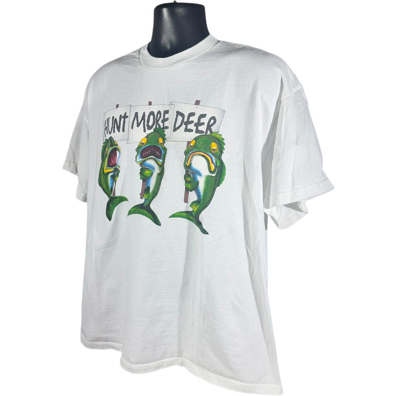 Vintage "Hunt More Deer" Fishing Humor Tee