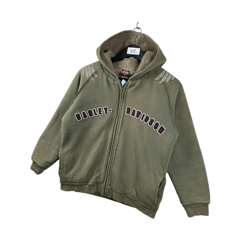 Vintage Harley Davidson Embroidered Sherpa Lined Hoodie