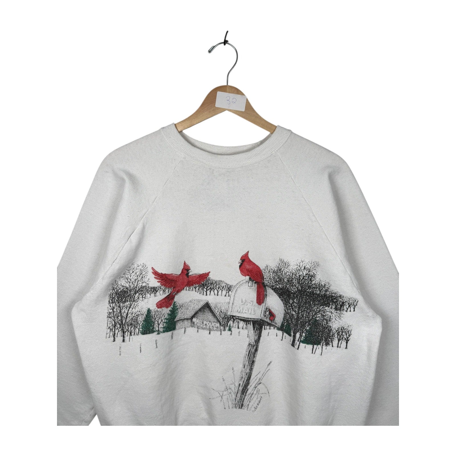 Vintage Winter Cardinals Mailbox Scenic Crewneck