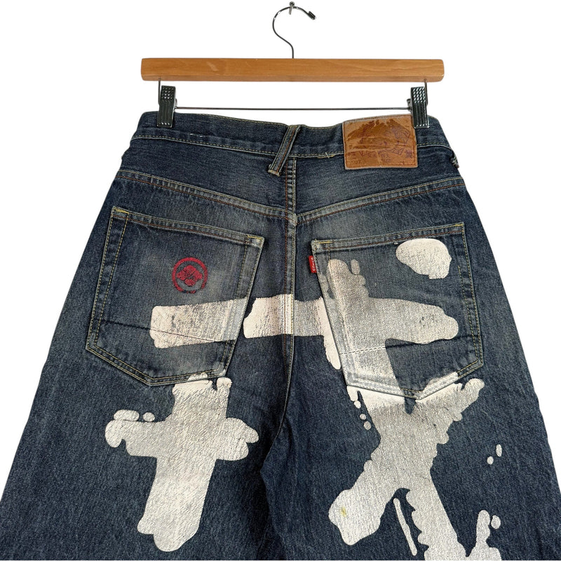 Y2K Evisu Paint Denim Shorts 30