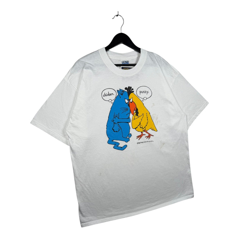 Vintage Funny Cat vs Chicken Graphic T-Shirt