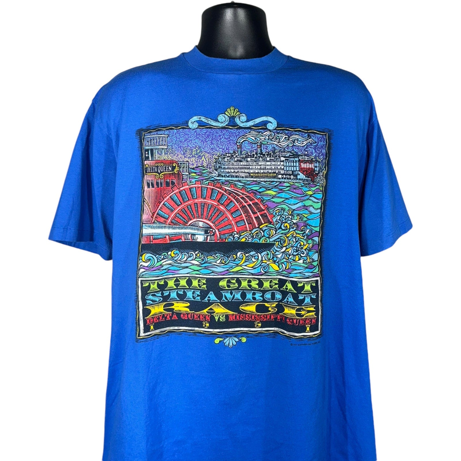 Vintage The Great Steamboat Race Art Tee 1991