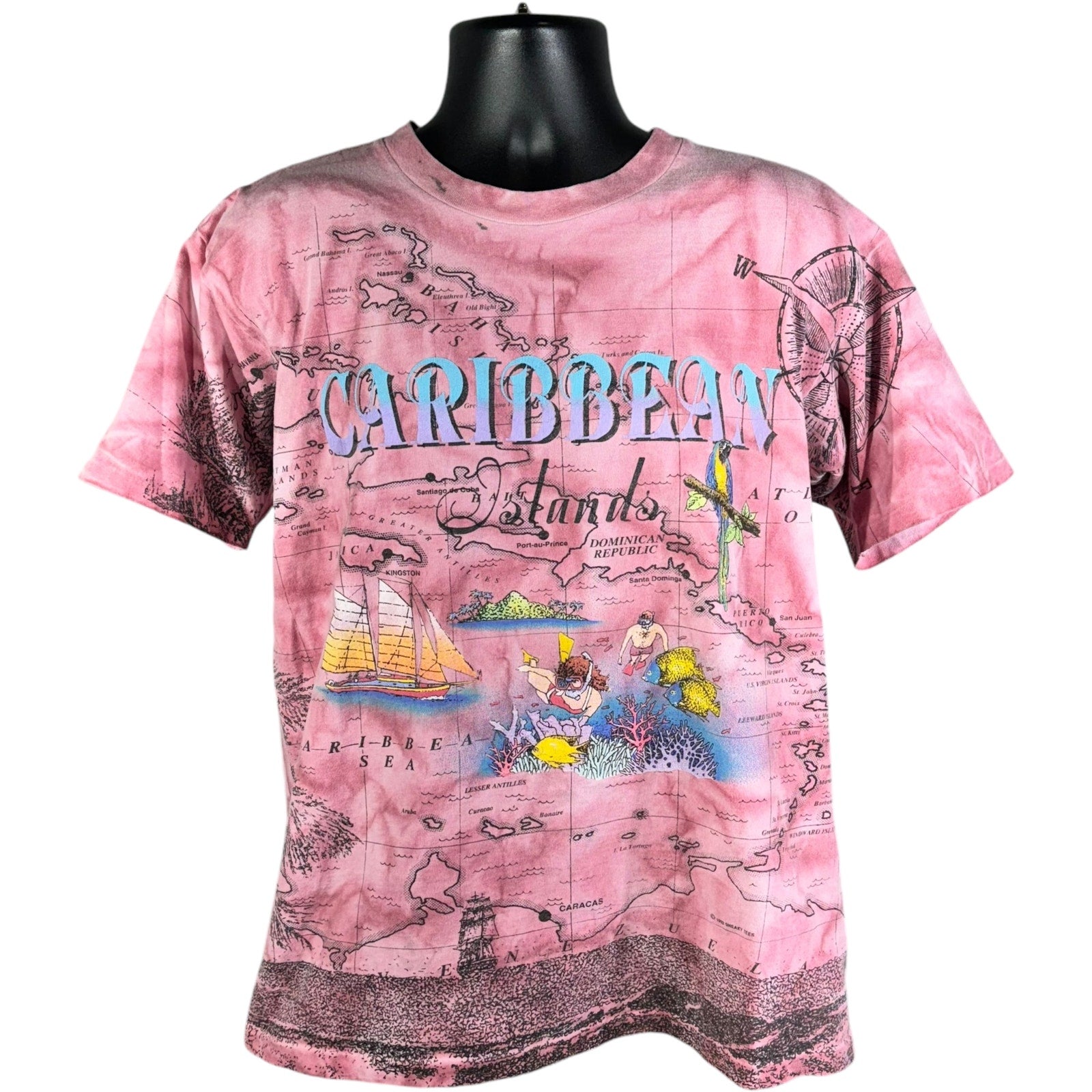 Vintage Caribbean Island Souvenir AOP Tie Dye Tee 90s