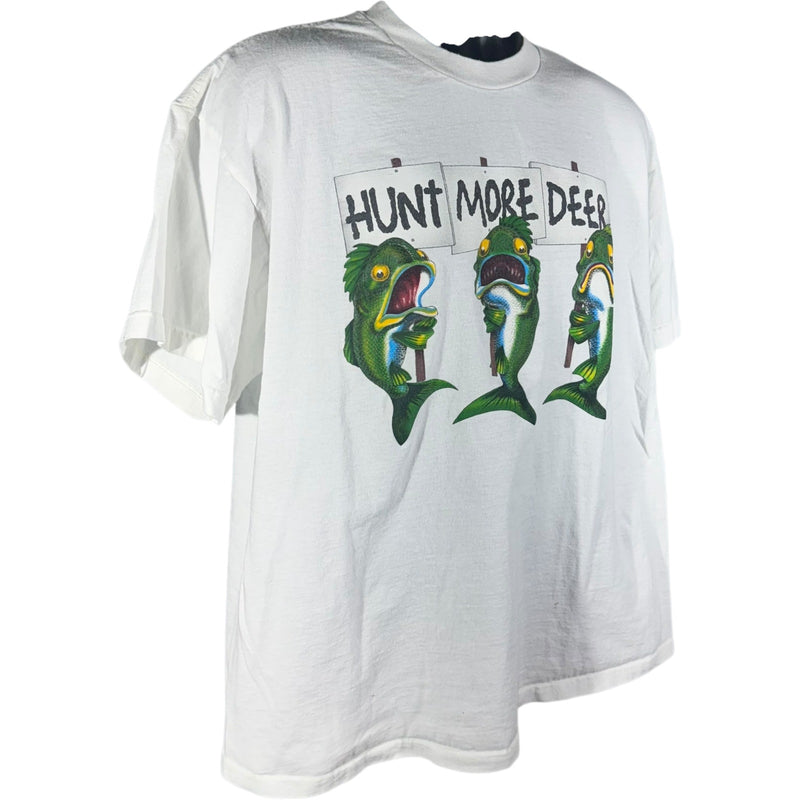 Vintage "Hunt More Deer" Fishing Humor Tee