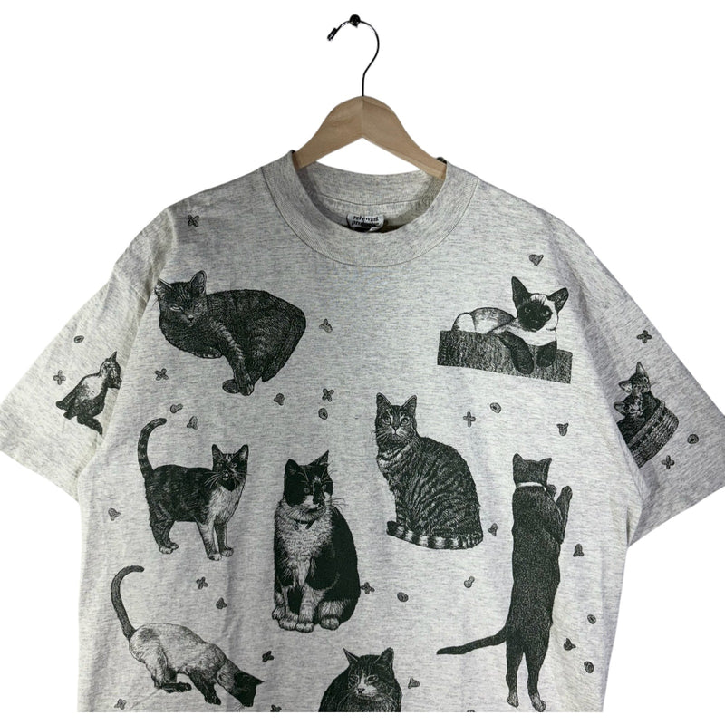 Vintage Cats Sketch Art AOP Tee 90s