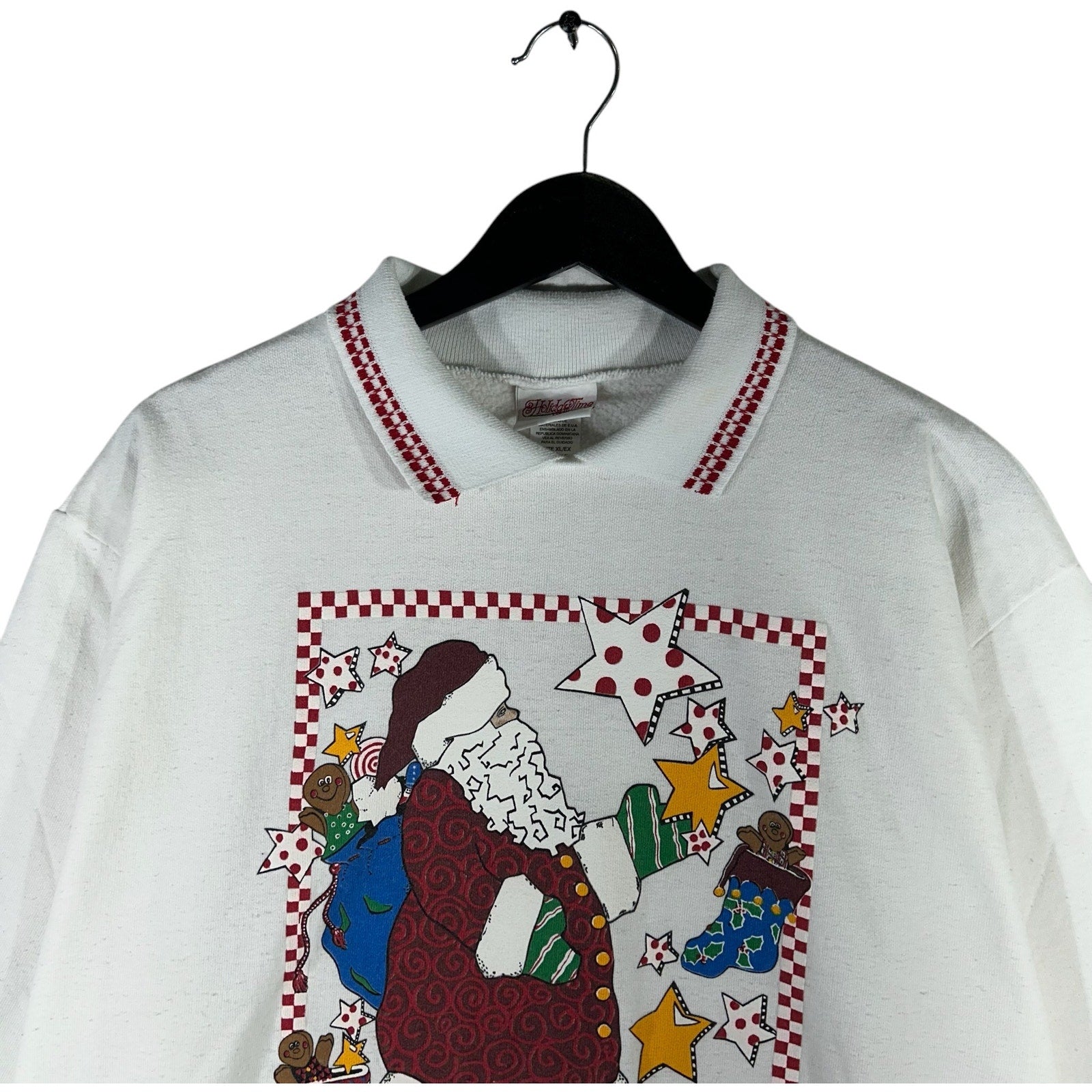 Vintage Santa "Christmas Wishes" Holiday Collared Crewneck