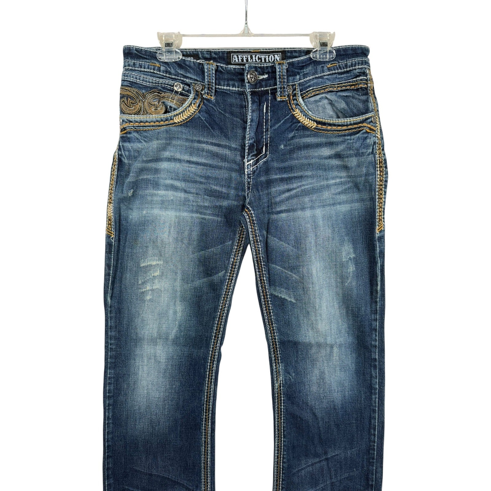Vintage Affliction Embroidered Pockets Denim 34