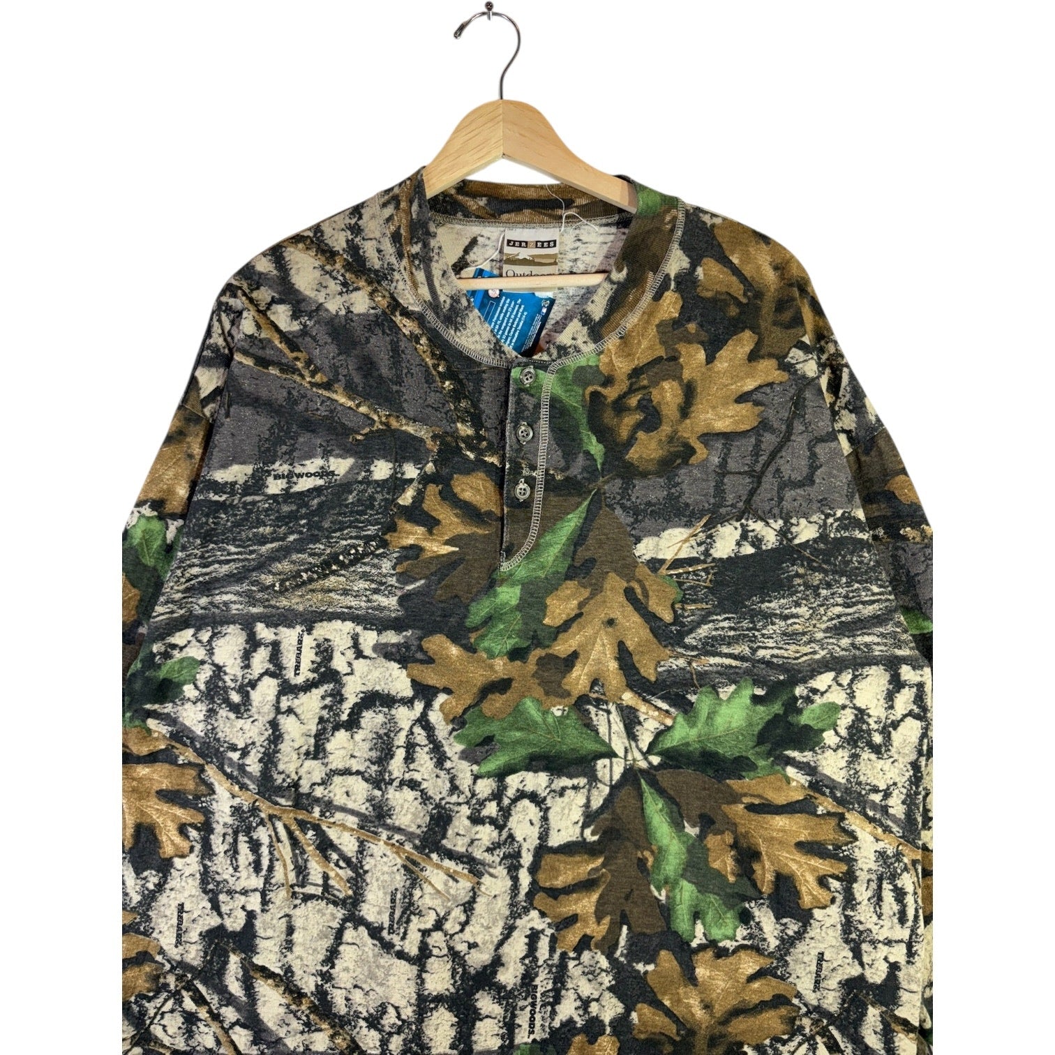 Vintage Camo Hunting Henley Long Sleeve T Shirt