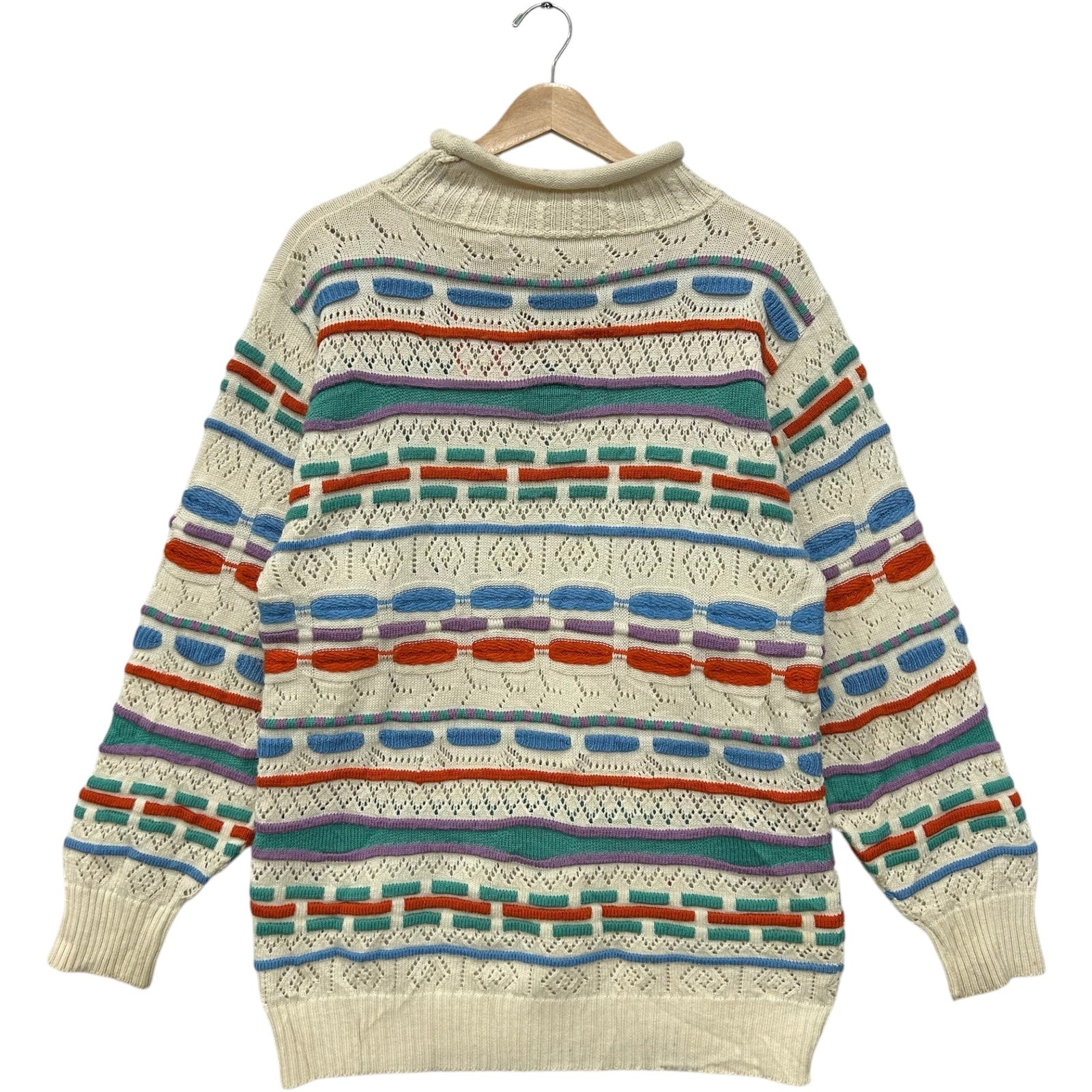 Vintage 3D Mockneck Textured Patterned Pullover Sweater