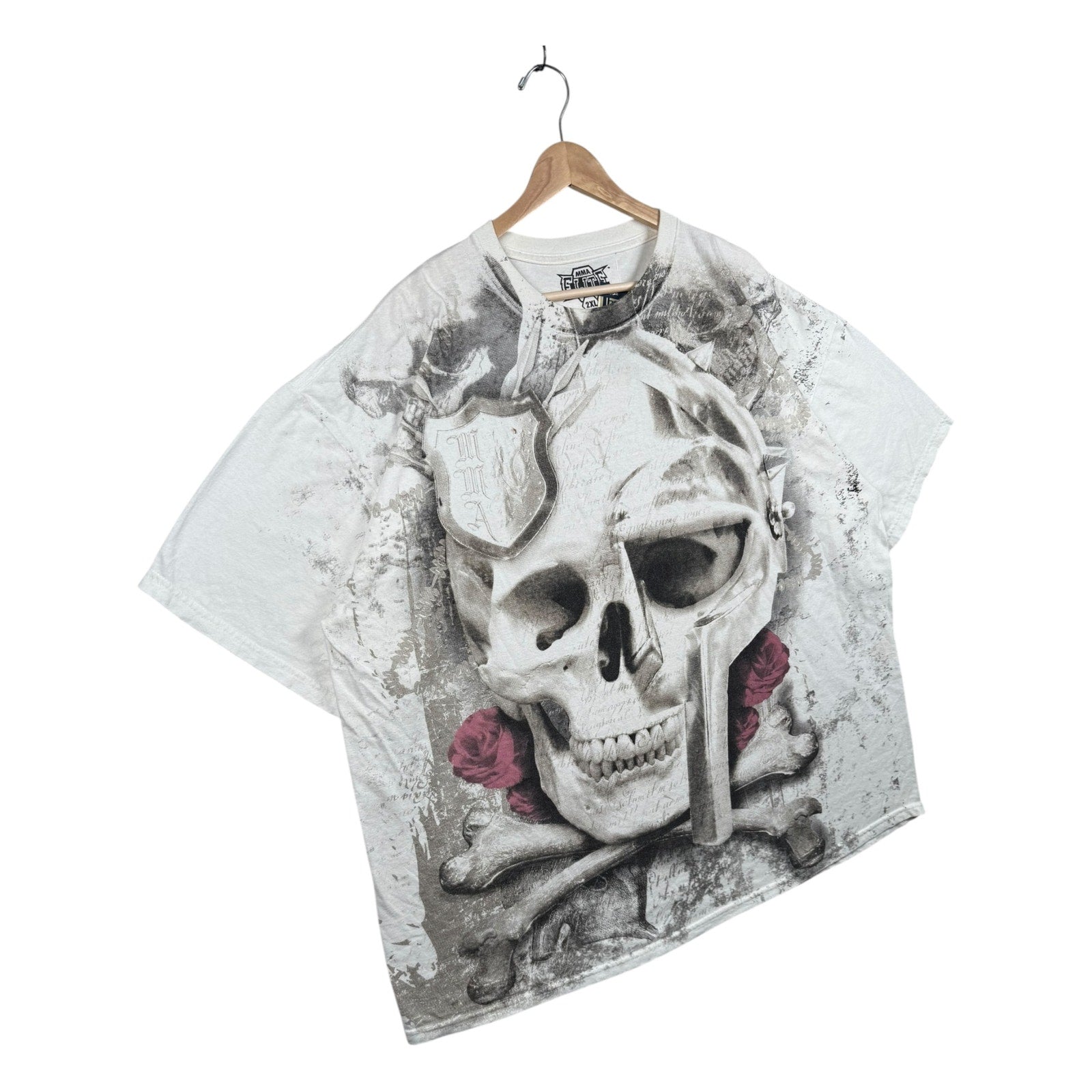 Vintage MMA Elite Skull Roses Crossbones Graphic T-Shirt