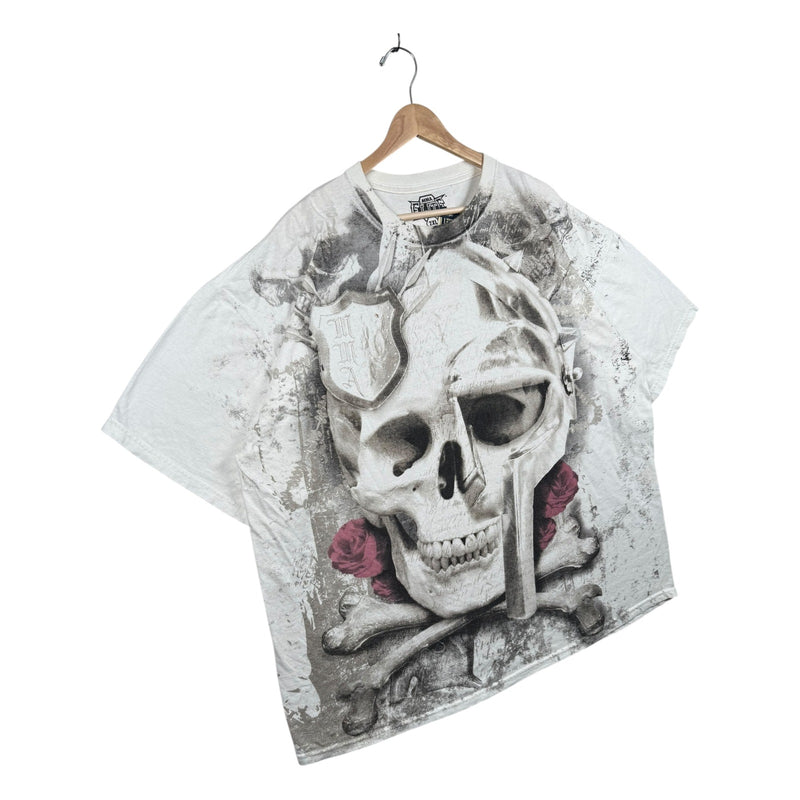 Vintage MMA Elite Skull Roses Crossbones Graphic T-Shirt