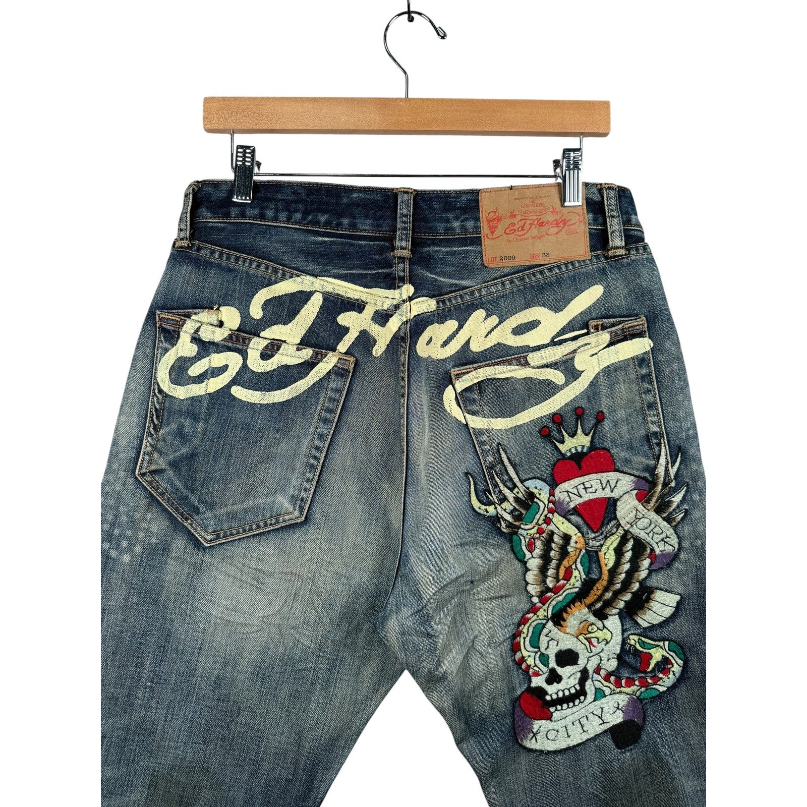 Vintage Ed Hardy Camo Patchworks Chino Denim Shorts 33