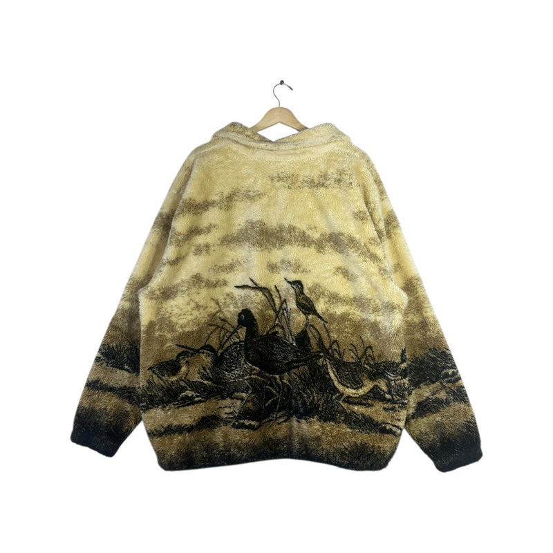 Vintage Fleece Allover Nature Print Outdoor Jacket