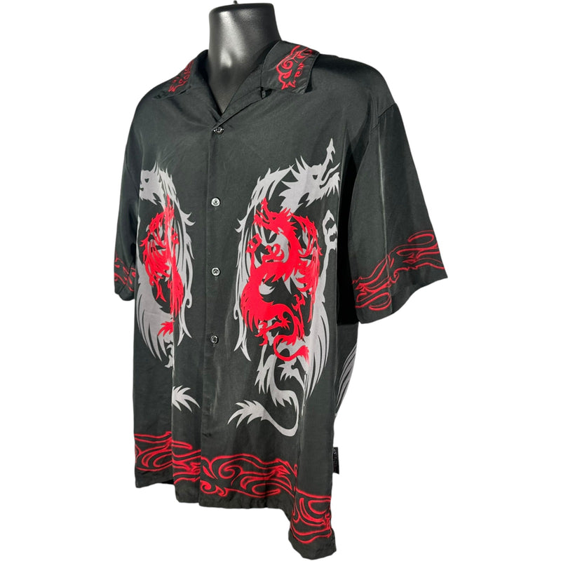 Vintage Y2K Tribal Dragon Short Sleeve Button Up