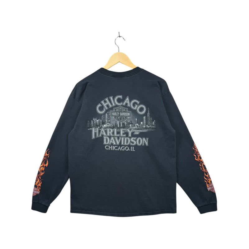 Vintage Harley Davidson Chicago Flame Graphic Long Sleeve