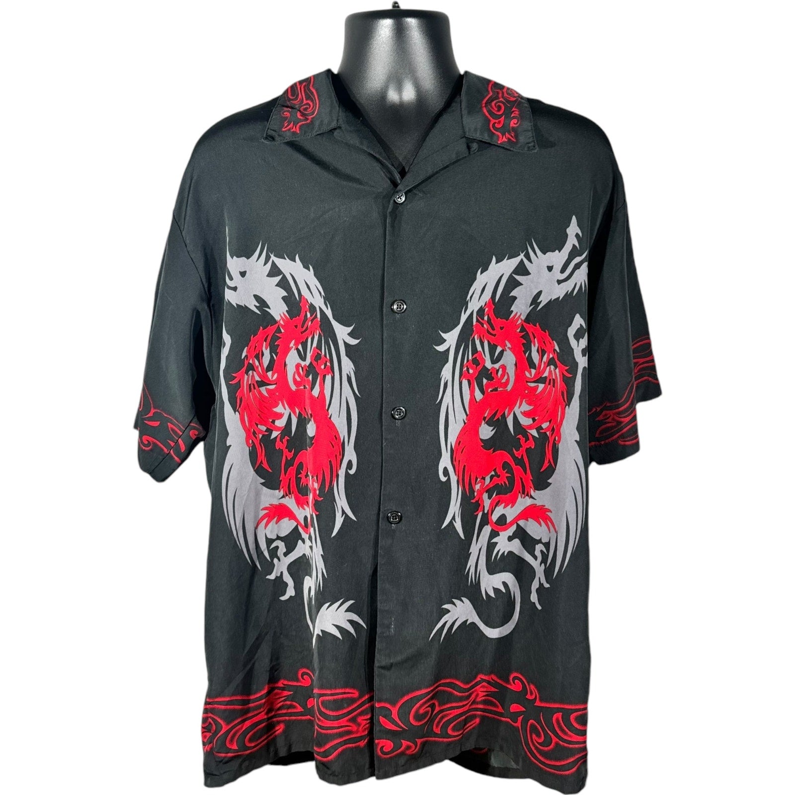 Vintage Y2K Tribal Dragon Short Sleeve Button Up